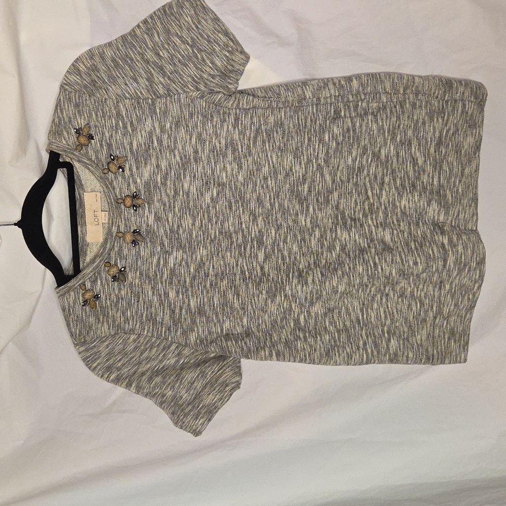 Ann Taylor Loft Short Sleeve Heather Gray Knit Top